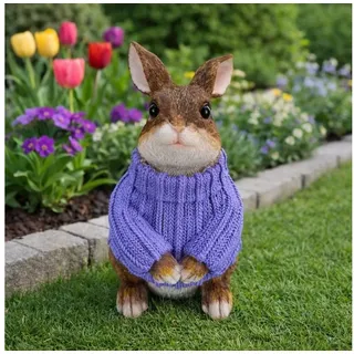 Online-Fuchs Gartenfigur süßer Hase für außen - Deko Figuren Frühling, Sommer, aus langlebigem Kunstharz gefertigt, wetterfest - 23 cm groß lila