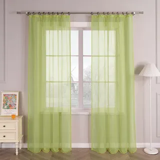 HongYa Vorhang, einfarbig, mit Kräuselband, einfache Installation, transparent, Dekoration für Fenster von Wohnzimmer, Schlafzimmer, einfach und natürlich, grün, H: 260/145 cm