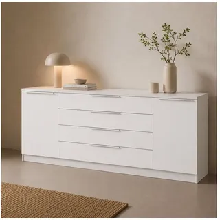 borchardt Möbel Kommode Oliva, Kommode mit Metallgriffen, Modernes Sideboard mit 2 Türen und 4 Schubkästen, Breite 200 cm weiß