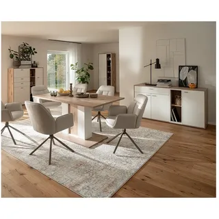 Lomadox Esszimmer-Set SAGUNTO-05, (Spar-Set, 4-St., Sideboard Highboard Vitrine Esstisch), in Eiche mit weiß braun