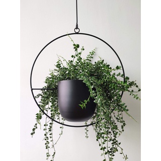 Riseon Schwarzer Metall-Pflanzenaufhänger, Boho-Stil, Wand- und Deckenhänger, moderner Übertopf, minimalistischer Übertopf für Innen- und Außendekoration Round Shape schwarz