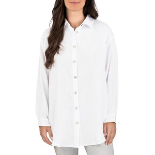 DENIMFY Hemdbluse Damen Bluse DFMathilda Oversize Fit Basic Musselin Hemd aus 100% Baumwolle weiß M/L