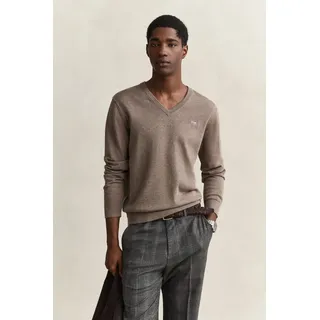 V-Ausschnitt-Pullover GANT "CLASSIC COTTON V-NECK", Herren, Gr. 4XL, schwarz hazelnut melange, Strick, Obermaterial: 100% Baumwolle, unifarben, regular fit normal, V-Ausschnitt, eingesetzt angesetztes Bündchen, Pullover, Regular fit mit V-Ausschnitt