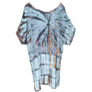 Guru-Shop Midikleid Schulterfreies Batikkleid, Cold Shoulder.. Festival, Ethno Style, Hippie, alternative Bekleidung blau