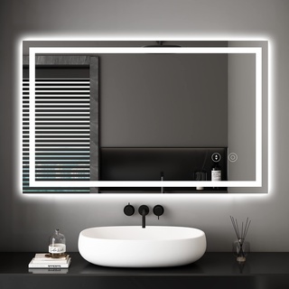 Dripex Badspiegel mit Beleuchtung Led Spiegel mit Touch-Schalter, Dimmbar, 3 Lichtfarbe Einstellbare Badezimmerspiegel mit Beleuchtung, Beschlagfrei 60 x 100 cm