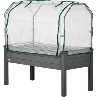 Outsunny Hochbeet mit PE-Abdeckung, erhöhtes Außen-Pflanzbeet aus Fichte mit 4 Abflusslöchern, für Blumen und Gemüse, Garten, Balkon, 121x55x117 cm, Dunkelgrau   Aosom