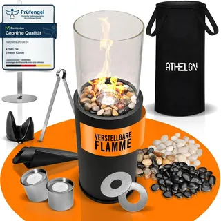 ATHELON® Ethanol Kamin [Outdoor & Indoor] - Bioethanol Standkamin mit langer Brenndauer & verstellbaren Flammen - Feuersäule inkl. Abdeckhaube & ...