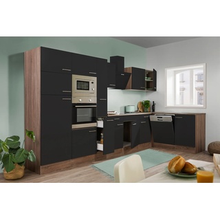 Küche Küchenzeile  Winkelküche Eiche York schwarz Oliver 370 x 172 cm Respekta