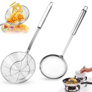 Spinnennetz-Schöpflöffel aus Edelstahl, Frittiertopf Sieb, Schaumlöffel, Siebkelle,Dünsten und Schöpfen. Durchmesser(14cm&Schaumkelle)