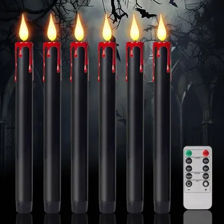 Halloween Deko LED Stabkerzen mit Timerfunktion Echtwachskerzen,Led Kerzen mit Fernbedienung Flackernde Flamme,Elektrische Kerzen Flammlose für Weihnachtsdeko,Hochzeit Party Tisch Dekoration (Schwarz)