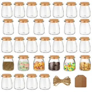 Belle Vous 30er Pack Vorratsgläser mit Deckel Korkdeckel, Etikettenanhänger & Schnur Keksglas mit Deckel 210ml - Luftdichte Vorratsdosen Glas mit Deckel & Etiketten für Hochzeit Party, Gewürzgläser