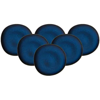 Villeroy & Boch like. by Lave Bleu Speiseteller 6er Set, 28 cm, Runder Teller mit einzigartiger Glasur, Skandinavisches Design, Steingut, Blau