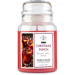 Purple River Große Duftkerze im Glas mit Deckel | Christmas Punch | Duftkerze Weihnachten | Kerzen lange Brenndauer | Sojawachskerze | Raumduft für Zuhause