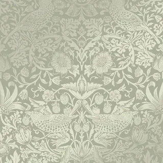 William Morris At Home Vliestapete Strawberry Thief Fibrous 10 m Hell Grün FSC®