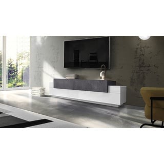 Dmora - Fernsehschrank Teo, Niedriges Sideboard für Wohnzimmer, Sockel für TV-Möbel, 100 % Made in Italy, cm 200x45h52, glänzend weiß und Schiefer