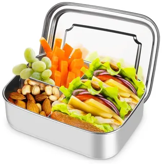 HOSPAOP Edelstahl Brotdose mit Fächern, 1400ml Lunchbox Metall mit 3 Fächer, Bento Box Jausenbox Brotbox für Kinder Erwachsene