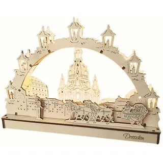 DeColibri LED Schwibbogen LED Schwibbogen Bausatz 3D - Dresdner Frauenkirche Dresden, Batterie, Holzkunst aus Sachsen, beleuchtet beige