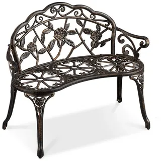 Yaheetech Gartenbank aus Aluminium mit Rosenmuster im Vintage-Stil, 2-Sitzer-Metallbank für Garten/Terrasse/Balkon braun