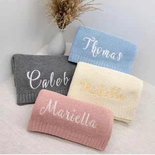 Gestickter Name Baby Decke Baby Bad Kinderwagen Decke Neugeborenes Baby Geschenk Personalisierte Weiche Atmungsaktive Baumwolle Gestrickte Decke (No Name)
