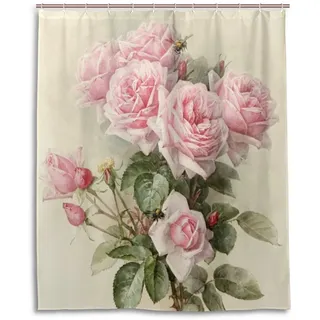 Bad Vorhang für die Dusche 152,4 x 182,9 cm, Vintage Shabby Chic Pink Rose Blumen, Polyester-Schimmelfest-Badezimmer Vorhang