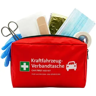 Floordirekt KFZ-Verbandtasche inkl. 2 Masken - Erste-Hilfe-Tasche nach DIN 13164 - Europaweit gültig - Verbandskasten Set für Auto & Motorrad (KFZ Verbandstasche)