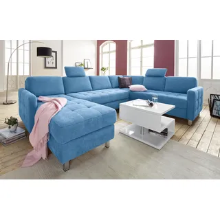 sit&more Wohnlandschaft SIT & MORE "Pablo U-Form", blau (hellblau), B:292cm H:80cm T:87cm, Struktur (100% Polyester);Kunstleder SOFTLUX;Luxus-Microfaser ALTARA NUBUCK (100% Polyester), Sofas, Wohnlandschaft, wahlweise mit Bettfunktion und Bettkasten