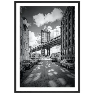 Canvas Malerei Poster New York Brooklyn Bridge Bilder und Drucke Schwarz Weiß Ansichten Wandkunst für Wohnzimmer Dekor (Color : B, Size : 30x40cm No Frame)