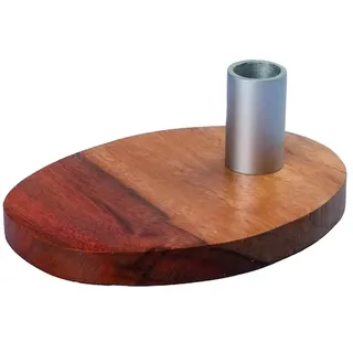Kerzenleuchter für dünne Kerzen auf ovaler Holz-Platte 80 x 110 mm Silber-Kerzentülle für Kerzen Ø 13 mm