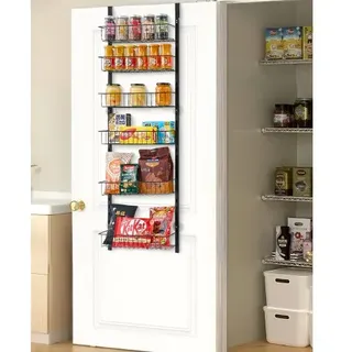 Vorratsschrank Speisekammer-organizer Aufbewahrung Über Der Tür, 6-stufige Gewürzregale Zum Aufhängen Aus Stahl, Verstellbare Lagerregale Für Die Wand, Für Zuhause Küche Badezimmer, Schwarz