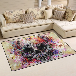 yibaihe, leicht, Bedruckt mit Deko-Teppich, Teppich, modern mit Aquarellpapier Totenkopf wasserabweisend stoßfest. Für Wohn- und Schlafzimmer 80 x 51 cm