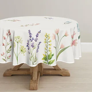 Horaldaily Tischdecke für Frühling und Sommer, rund, 178 x 178 cm, Ostern, Aquarell, Wildblumen, blühende Blumen-Tischdecke für Party, Picknick, Abendessen, Dekoration