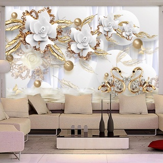 Luxus-Schmuck Mit Weißen Blumen Muralo Fototapete, 3D-geprägte Blumen Tapete Wandbild, 430 x 300 cm Wandbild Dekoration - für Zimmer Küchen die Mauer
