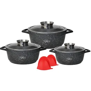 Kochtopf Set 8 tlg Topf Glasdeckel Aluguss Ø20,24,28 Platinum DAS-202428 schwarz