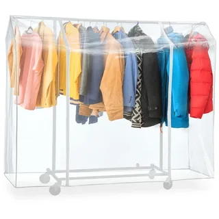 Tatkraft BIG Abdeckung für Kleiderständer, Schutzhülle für Kleiderständer, Plastik, Transparent, 2 Reissverschlüsse, Extrabreit, L183 cm