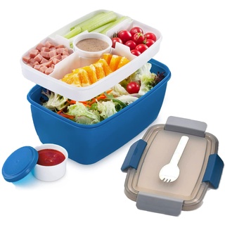MUJUZE Bento Box Erwachsene Große,2000ML - Lunchbox mit unterteilung fächern,2-stufige Salatbox to go Nachhaltig Auslaufsiche, BPA frei-Brotbox mit Besteck, Brotzeitbox für Arbeit/Picknick