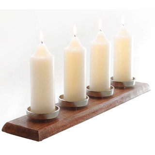 Novaliv 4er Kerzenhalter Mangoholz für 4 Kerzen | Kerzenständer länglich | Adventsgesteck Adventskranz Kerzentablett Metall Kerzen Advent Weihnachtsdeko Kerzenleuchter