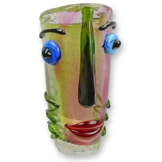 Casa Padrino Designer Vase Gesicht Mehrfarbig 15,6 x 18,4 x H. 30 cm - Wohnzimmer Deko Vase - Dekorative Glasvase - Abstrakte Blumenvase - Deko Accessoires - Abstrakte Deko Vasen