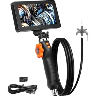 VEVOR Schwenkbare Endoskopkamera mit Licht, zweiwegschwenkbare Endoskopinspektionskamera mit 6,4 mm kleinem Objektiv, 5" IPS 1080P HD Bildschirm, 8...