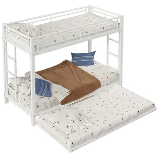 OKWISH Etagenbett Kinderbett Metallbett (mit Ausziehbett, Kinderbett aus Eisenrahmen, hohes Sicherheitsgeländer, 90x200cm), ohne Matratze weiß