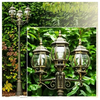 hofstein Außen-Stehlampe »Meyen« Kandelaber Außenstehleuchte in antikem Look, ohne Leuchtmittel, Metall in Braun/Gold mit Kunststoff-Scheiben, 215cm,Vintage, E27, IP44 braun