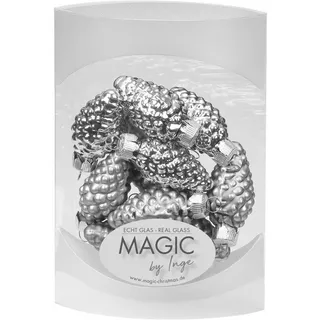 MAGIC 12 Zapfen 4,5 cm Glas Weihnachtsschmuck Weihnachtsdeko Christbaumkugeln Christbaumschmuck 45mm Farbe: Hazy Grey - grau