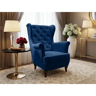 beautysofa Ohrensessel FALCO Chesterfield Textil 82 x 102 x 92 cm Blau
