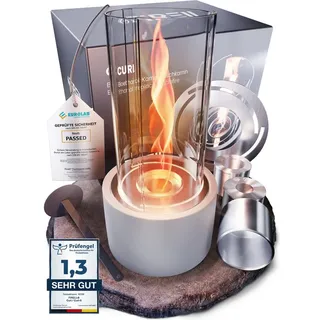 FIRELL Tischfeuer Ethanol Tischkamin Indoor & Outdoor Echtfeuer-Dekokamin (aus massivem Beton, Komplett-Set), Verstellbare Flamme, 2h Brenndauer, Patentierte Wirbelflamme, TÜV geprüft grau