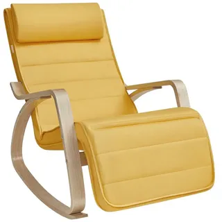 Songmics Schaukelstuhl 67 x 121,5 x 84 cm Gelb/Braun mit verstellbarer Fußstütze