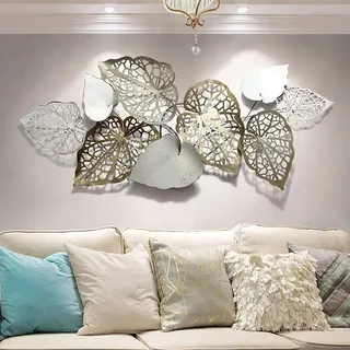 fikujap 3D Metall Wanddekoration Skulptur, Blätter Form Hintergrund Wand Wohnzimmer Dekoration Modern Eiserne Kunst Deko Wandbehang für jedes Wohnzimmer Büro Schlafzimmer,A