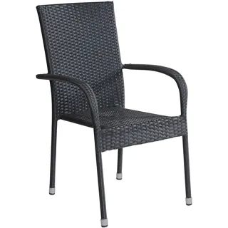 LC Garden »Lübeck« Gartenstuhl Polyrattan Schwarz Stapelstuhl Gartensessel stapelbar