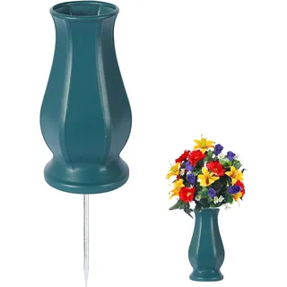 TFANUO Friedhofsvasen mit Spikes, Grabvasen für Friedhof, mit Metallspikes und Zupper, Friedhofsvasen für Grabsteine, Gedenkgeschenke, Verlust eines geliebten Menschen (1, Dunkelgrün)