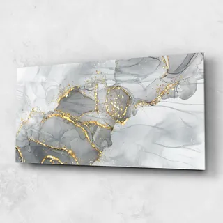 ARTHUB® Glasbild 60x150 cm, 4mm ESG | Moderne Wandbilder aus Glas für Wohnzimmer & Schlafzimmer, Wanddekoration, Wohnkultur, Abstrakte, White Ink Marble