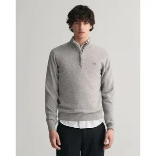 Gant für Herren. 87213 Pullover aus sehr feiner Schafwolle mit grauem halben Reißverschluss (S), Lässig