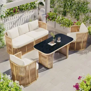 Okwish Gartenmöbel Set 5-tlg. Loungeset beige/weiß